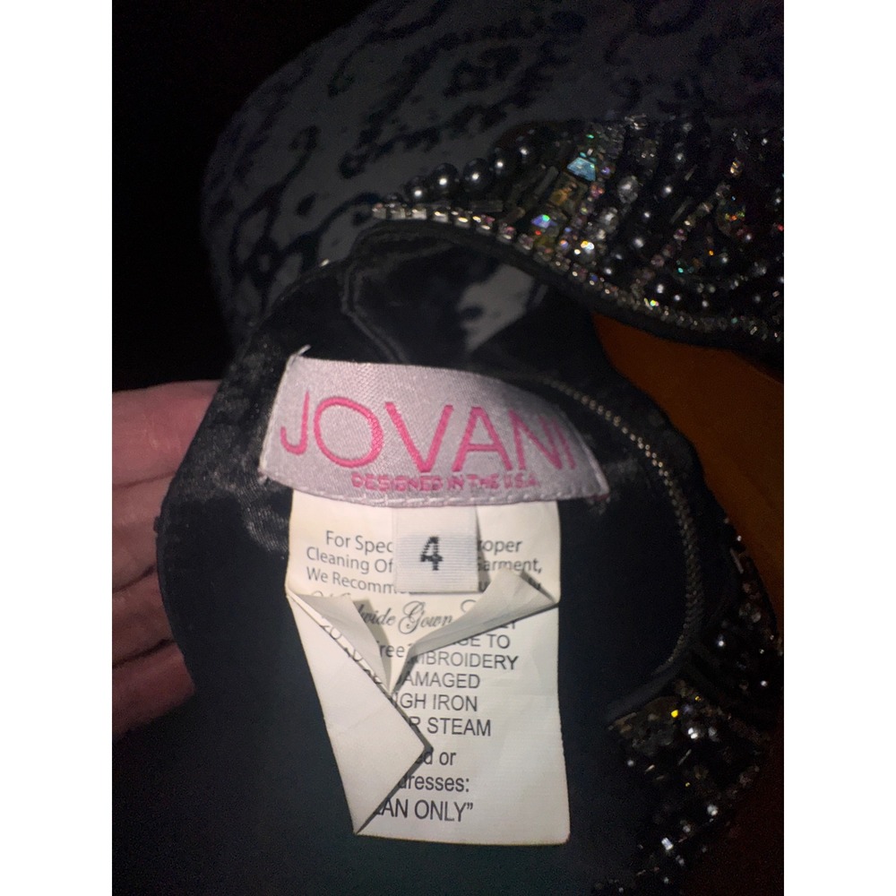 Jovani Black Beaded Halter Neck Formal Gown Prom‎ Dress Size 4 Scalloped Bodice - Picture 11 of 12
